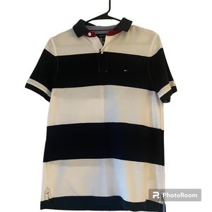Tommy Hilfiger Navy Blue and White collared shirt Striped design Men’s XS Cotton
